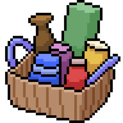 Obraz premium vector pixel art spices basket