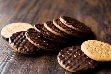 Stack of Chocolate Covered Round Jaffa Cookies / Whole Wheat.