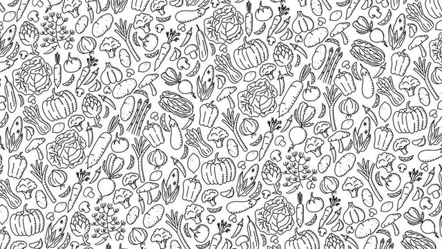 Vegetable rotate moving pattern background, kids hand drawing concept design, illustration isolated on white background animation 4K, with copy space