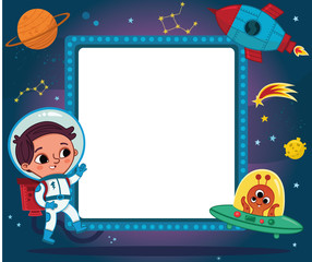 Cartoon Spaceman with Ad Banner Vector Illustration