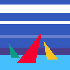 Illustration of abstract yachts in the sea