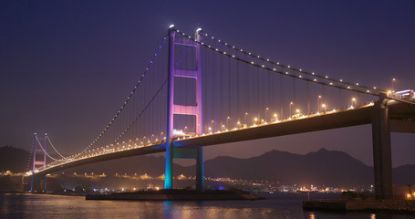 Fototapeta na wymiar Hong Kong suspension Tsing ma bridge at night