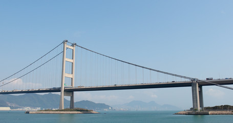 Fototapeta na wymiar Tsing ma bridge with blue sky