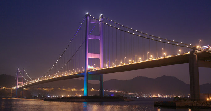 Hong Kong suspension Tsing ma bridge at night