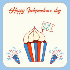 Happy independence day card United States of America, 4 th of July. Greeting Card with Font. Happy fourth of July card. Hand drawn decoration.  Doodle style vector illustration.