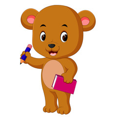 Obraz premium cute bear holding book and pencil