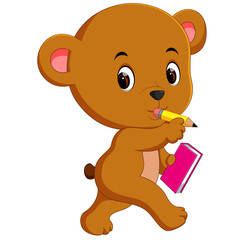 cute bear holding book and pencil