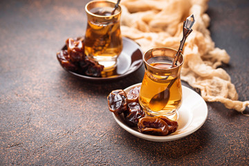 Traditional arabic tea and dry dates