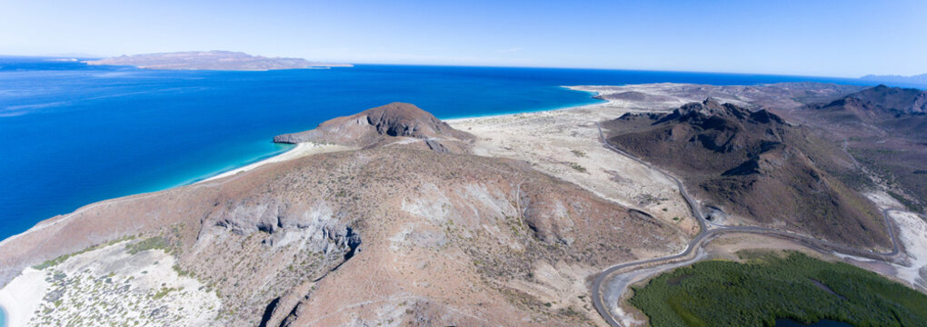 Aerial views from Balandra beach, Baja California Sur, Mexico.