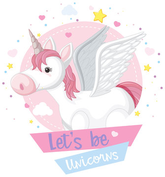 Cute unicorn and pink sign with stars