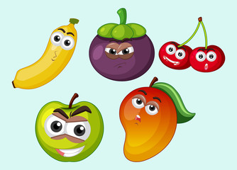 Different types of fruits with facial expressions