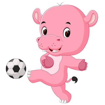 funny hippo playing soccer