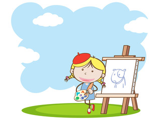 Obraz na płótnie Canvas Girl painting in the park