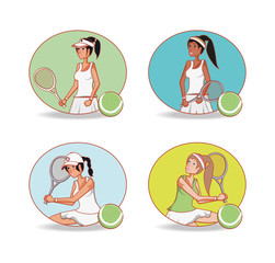 group of women players tennis vector illustration design