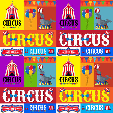 Poster design for circus with tent and animals