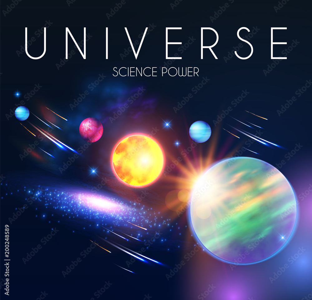 Wall mural space shining backgrouns with realistic 3d planets and stars. univerce and cosmos design. light of a
