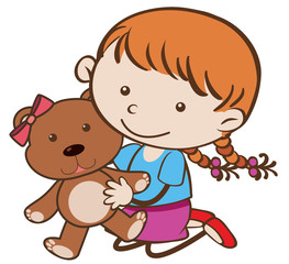 Cute girl hugging brown teddybear