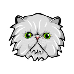 Cute cat head pop art. Isolated on white.  illustration