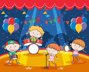 Children playing music in the band on stage