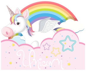 Background design with cute unicorn and rainbow