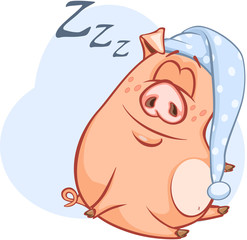  Illustration of a Cute Pig. Cartoon Character
