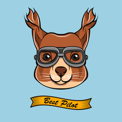 Squirrel with pilot glasses.  illustration