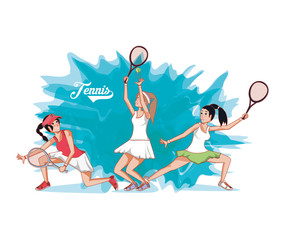 group of women players tennis vector illustration design