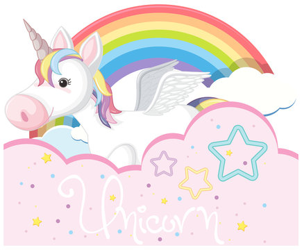 Background design with cute unicorn and rainbow