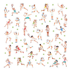 couple of players tennis characters pattern vector illustration design