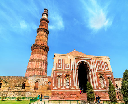Alai Darwaza and Qutub Minar at the Qutb Complex in Delhi, India