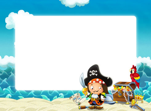 Water / wave frame with pirate - illustration for children