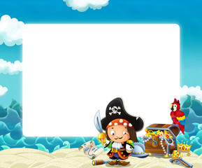 Fototapeta premium Water / wave frame with pirate - illustration for children