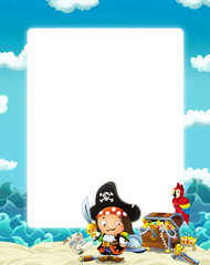 Obraz na płótnie Canvas Water / wave frame with pirate - illustration for children