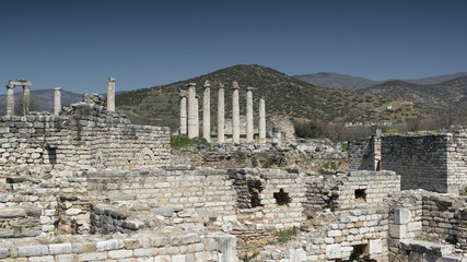 Fototapeta na wymiar The Temple of Aphrodite in Aphrodisias Turkey with view of mountains in the background