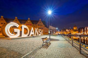 Obraz premium Old town of Gdansk withoutdor city sign, Poland