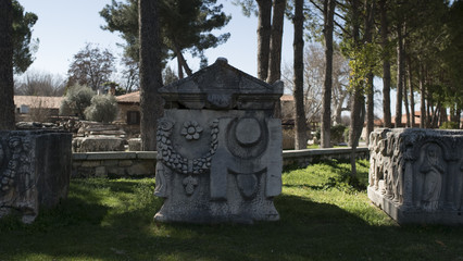 The Temple of Aphrodite in Aphrodisias Turkey with view of mountains in the background