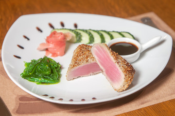 Meat steak in sesame
