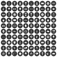 100 stadium icons set black circle