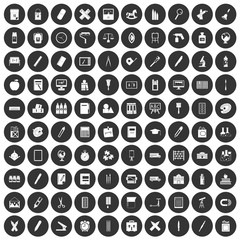 100 stationery icons set black circle