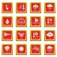 Weater icons set red square vector