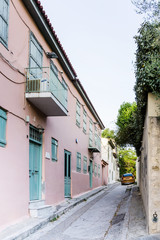 Street view of modern buildings in Athens, Greece