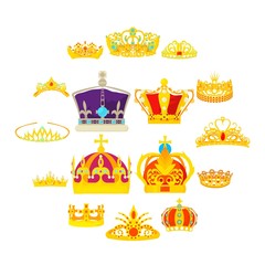 Crown royal icons set, cartoon style
