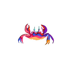 Paper cut crab shape 3D origami. Trendy concept fashion design. Vector illustration