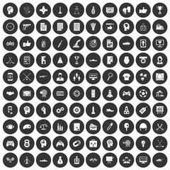 100 strategy icons set black circle