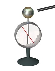 An electrometer and charged object. Electrical instrument for measuring electric charge or electrical potential difference. 3D illustration isolated on a white background. 