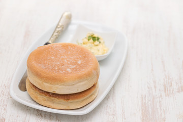 typical bread of Madeira, Portugal with butter