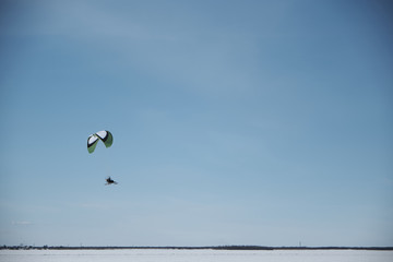steamer flying in winter