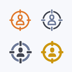Target On Person - Outline & Glyph Icons. A set of 4 professional, pixel-perfect icons.