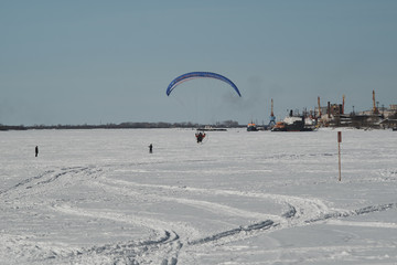 steamer flying in winter