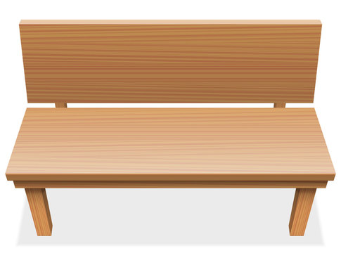 Wooden bench with free seat - empty furniture item - isolated vector illustration on white background.